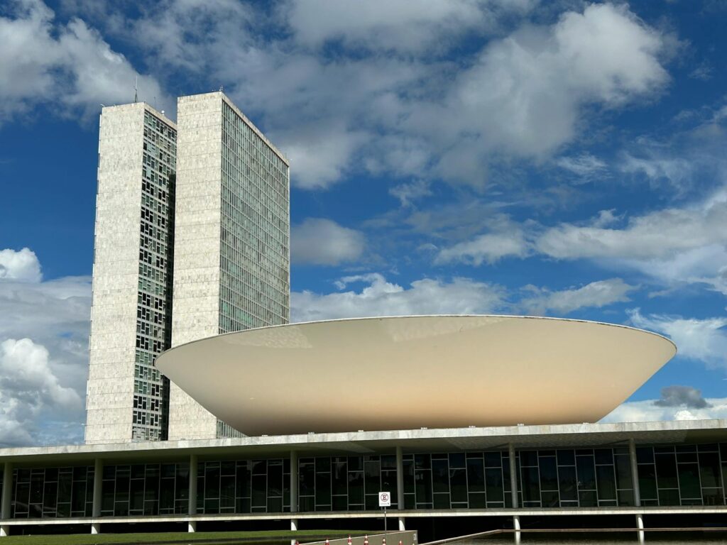National Congress of Brazil with a clear sky background in Brasília's architectural landscape.